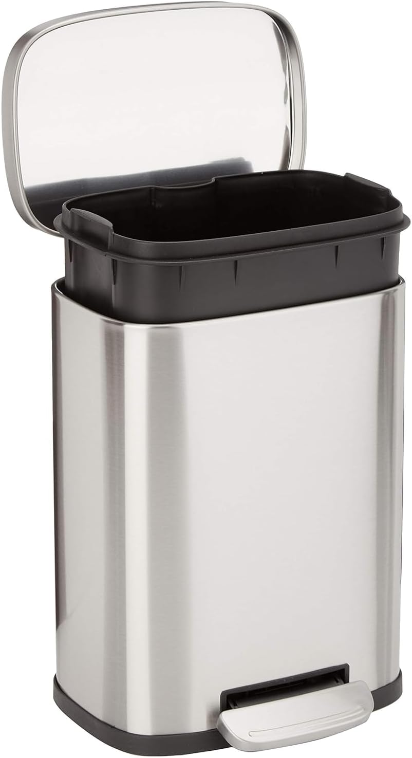 Amazonベーシック ゴミ箱 5l(5リットル) ソフトクローズ 静音 ふた付き ペダル付き スチール製 ステンレススチール おしゃれ 長方形 シルバー