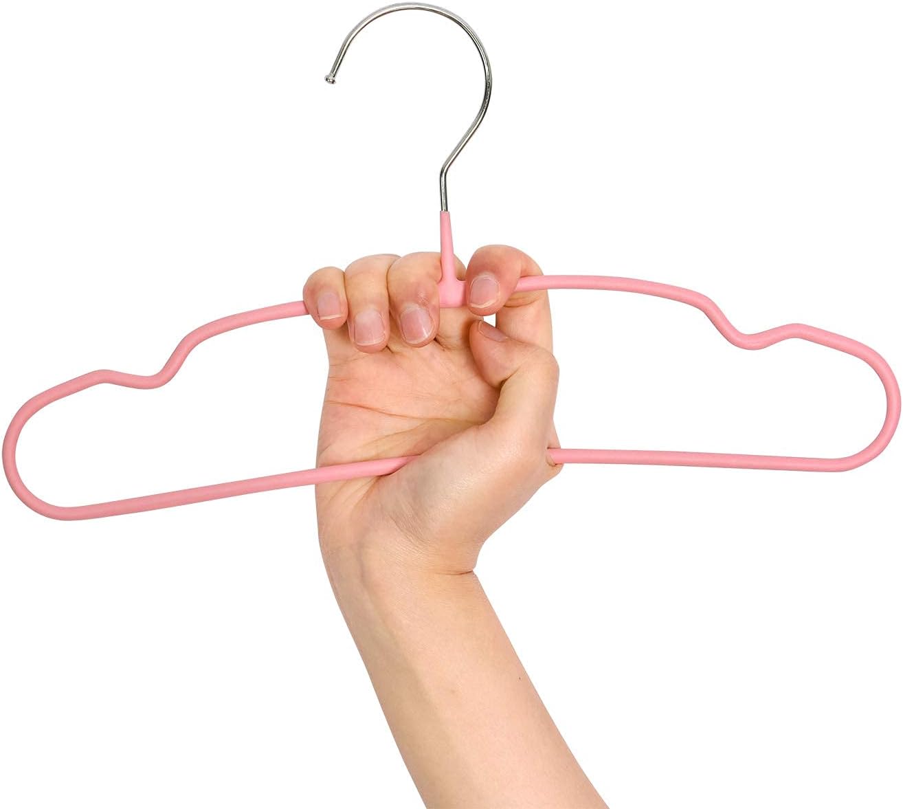 Amber Home ベビーハンガー 20本組 ピンク 洗濯物干し PVC滑り止め加工スチール 赤ちゃん キッズ 小学生 子供用ハンガー 小さいサイズ 型崩れ防止 薄型 衣類ハンガー コンパクト シャツ コート 収納 跡つかない クロゼット収納 省スペース 乾湿両用 幅30cm - 画像 (8)