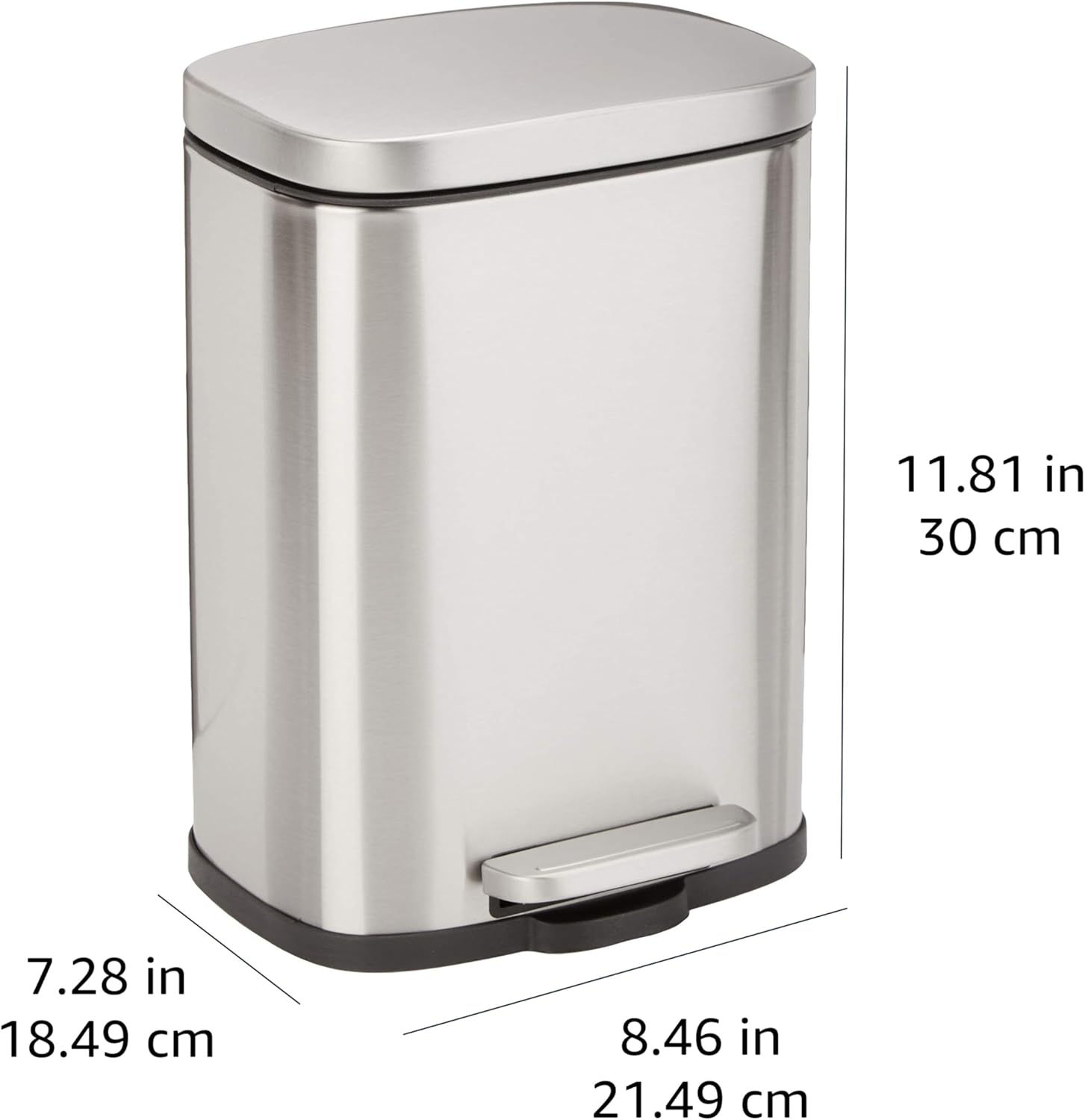 Amazonベーシック ゴミ箱 5l(5リットル) ソフトクローズ 静音 ふた付き ペダル付き スチール製 ステンレススチール おしゃれ 長方形 シルバー - 画像 (2)