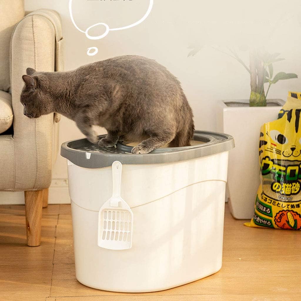 大きな猫用の猫用トイレ、ふた付きの低エントリーのモダンなトイレ、猫用トイレのスクープ付き隠しトイレ - 画像 (5)