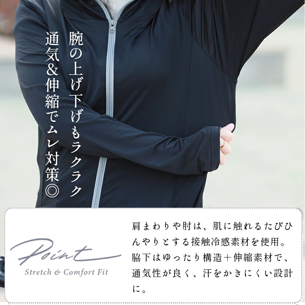 ラッシュガード レディース UVカット パーカー ポンチョ 超ロング丈 サンバイザー付き つば取り外し可 ダブルファスナー 全身カバー 日焼け防止 紫外線対策 最強ラッシュガード jjc - 画像 (8)