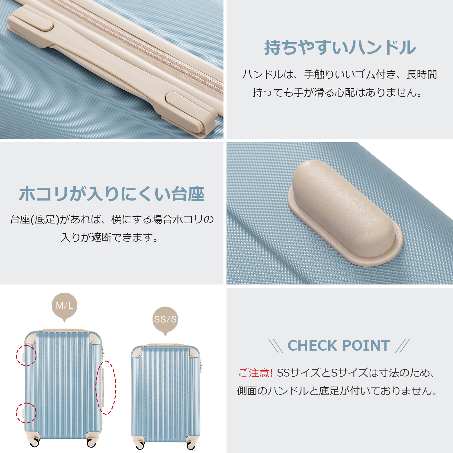 Mサイズ スーツケース キャリーバッグ キャリーケース 超軽量 TSAロック搭載 4日-7日 中型 ゴールデンブルー×ベージュ PP298908VAA - 画像 (5)