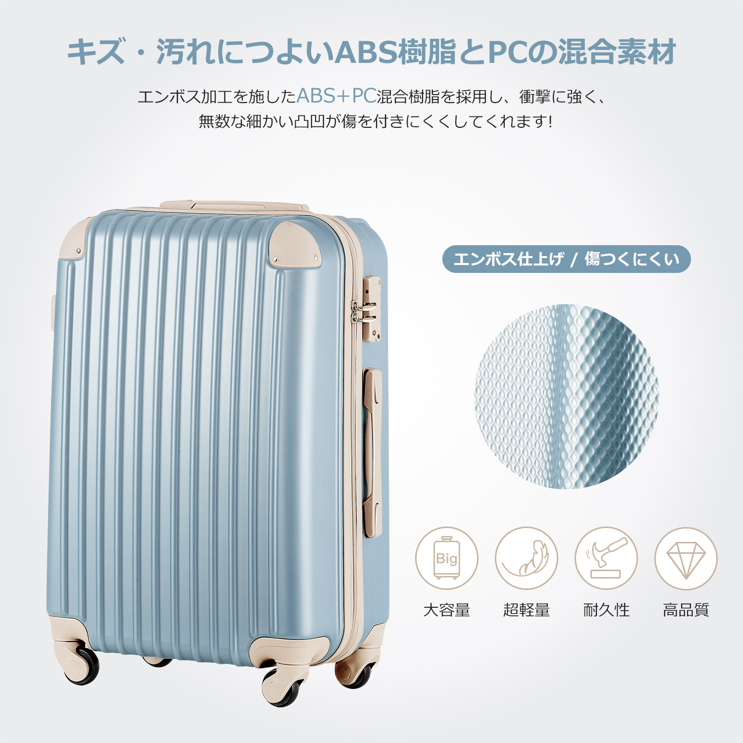 Mサイズ スーツケース キャリーバッグ キャリーケース 超軽量 TSAロック搭載 4日-7日 中型 ゴールデンブルー×ベージュ PP298908VAA - 画像 (2)