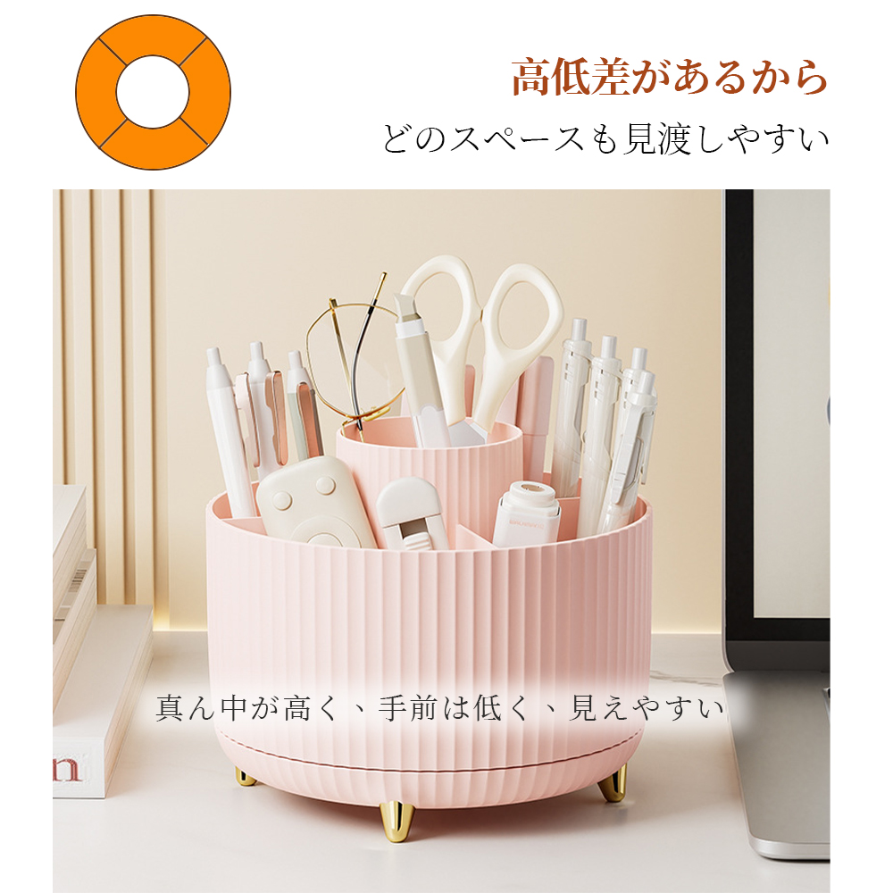 化粧品 収納 コスメボックス 大容量 メイクボックス 360° 回転式 化粧品 収納 コスメ 収納 ケース 化粧入れ 持ち運び 卓上 小物入れ 女性 化粧 おしゃれ 可愛い プレゼント S-07 - 画像 (2)