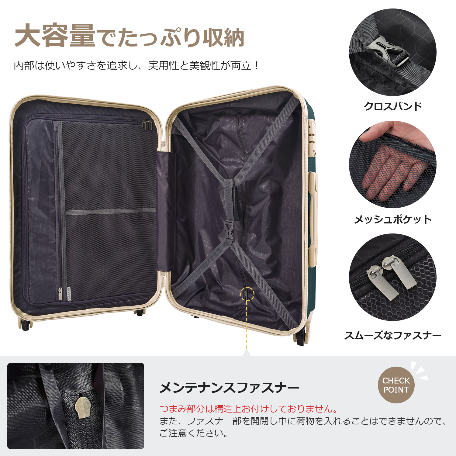 Mサイズ スーツケース キャリーバッグ キャリーケース 超軽量 TSAロック搭載 4日-7日 中型 PP298908EAA - 画像 (3)