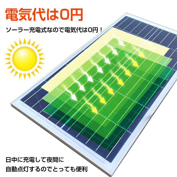 LEDソーラー街灯 屋外ソーラーライト 高輝度 ソーラー充電式 自動点灯/消灯 300w相当 設置簡単 防水 配線不要 電気代ゼロ お庭 駐車場 ガーデン sl075 - 画像 (7)