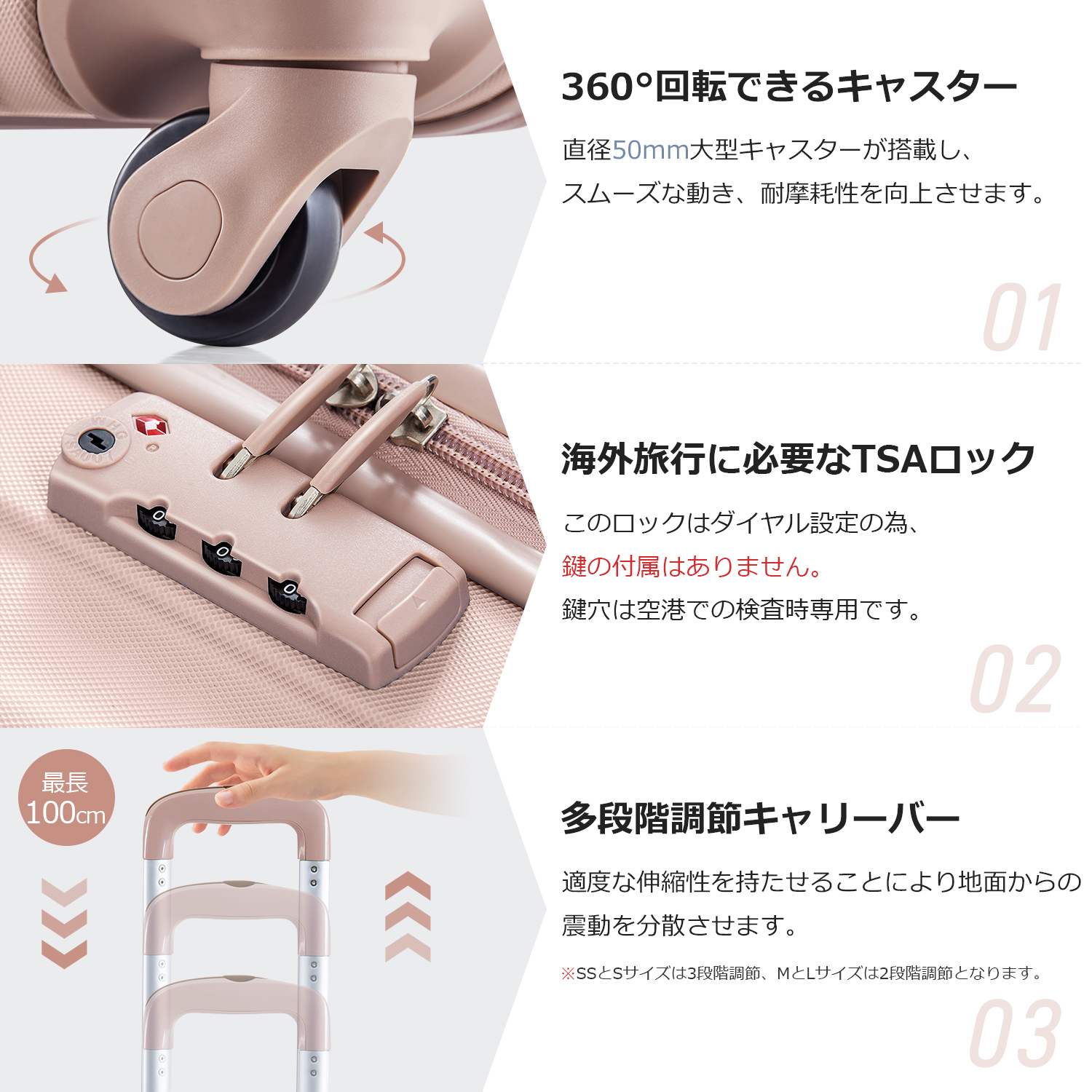 Mサイズ スーツケース キャリーバッグ キャリーケース 超軽量 TSAロック搭載 4日-7日 中型 PP298908FAA - 画像 (4)