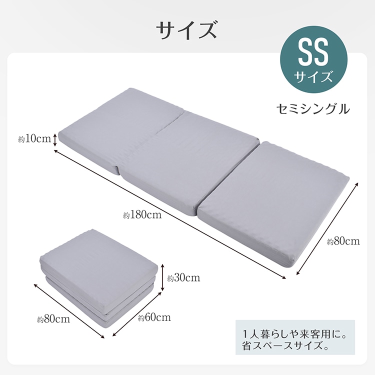 高反発マットレス 折りたたみ 三つ折り 厚さ10cm 170N 体圧分散 洗えるカバー付き 消臭 敷布団 セミシングル in059-ss - 画像 (2)