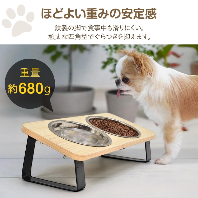 ペットボウル ペット用食器 ペット用 フードボウル ネコボウル 2皿タイプ 斜面 お手入れ簡単 組立簡単ステンレス皿 食器台 水飲み 工サ用 お水用 小型犬 猫 pt097 - 画像 (10)