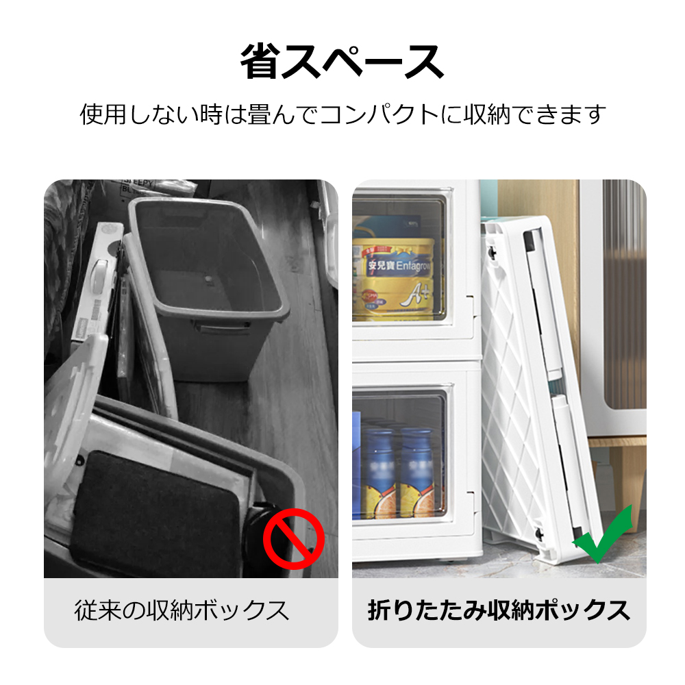 収納ケース 折りたたみ 前開き キャスター付き 扉付き 収納ボックス 積み重ね コンテナボックス プラスチック おしゃれ フタ付 中身が見える おもちゃ 衣装ケース 小物 衣替え 整理 S-05 - 画像 (3)