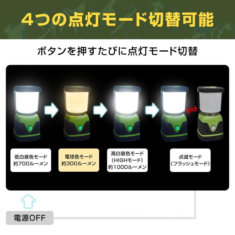 LEDランタン キャンプランタン 乾電池式 IPX4防水 4つ点灯モ一ド キャンプライト キャンプ用品 アウトドア用品 防水 充電不要 非常用 防災用 sl104 - 画像 (2)