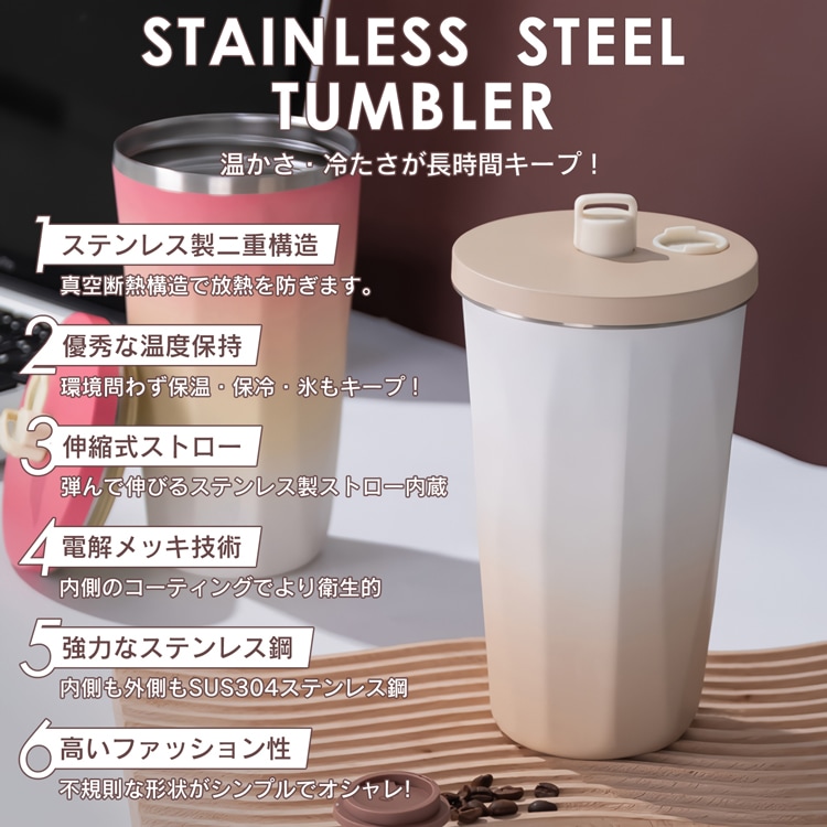 ステンレスタンブラー 真空断熱 保温 保冷 軽量 大容量 食洗機対応 おしゃれ マイボトル600ML sg221 - 画像 (4)