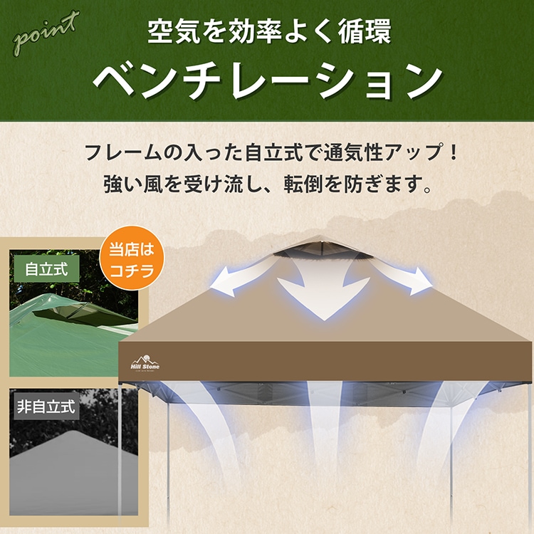 タープテント ワンタッチテント 2×2m 3~4人用 収納袋付き 高さ3段階調節 簡単設営 スチール製フレーム オックスフォード 日よけ 雨よけ 防虫 紫外線カット 熱中症対策 od629 - 画像 (8)