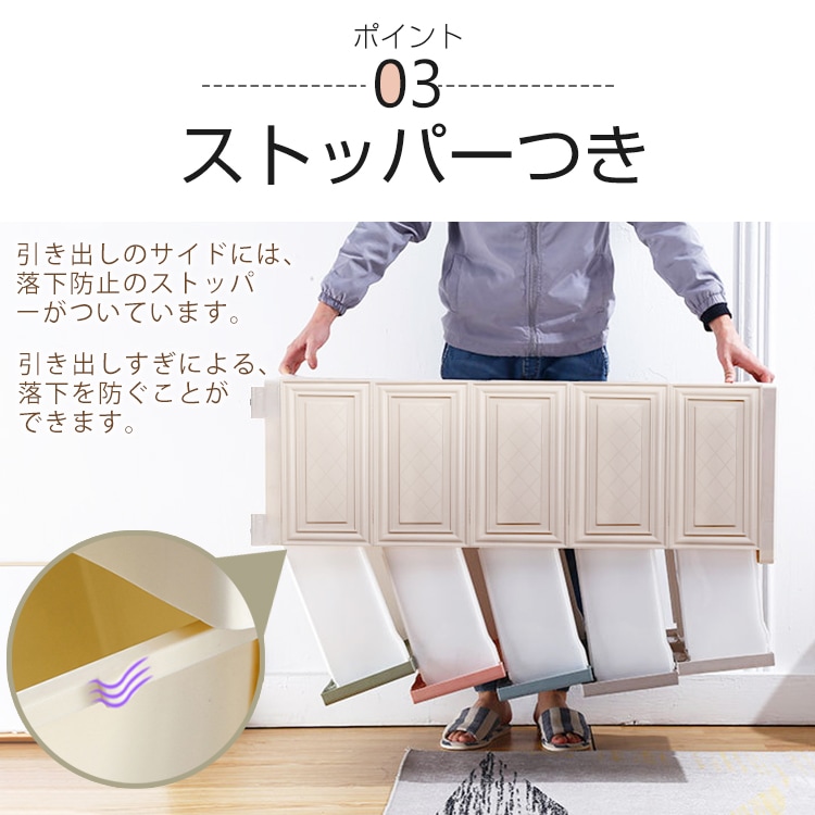 収納ボックス 5段 収納ケース 隱しキャスター付き ストッパー付き 引き出し 組立簡単 工具不要 落下防止 丸角加工 プラスチック素材 おしゃれ 洗面所 寝室 リビング クローゼット ny423 - 画像 (4)