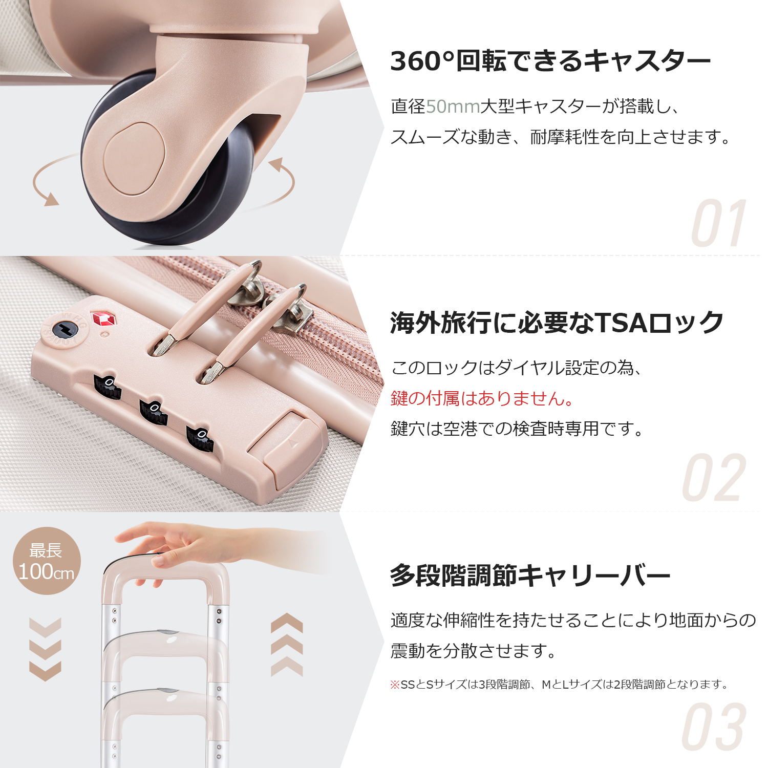 Mサイズ スーツケース キャリーバッグ キャリーケース 超軽量 TSAロック搭載 4日-7日 中型 PP298908NAA - 画像 (4)