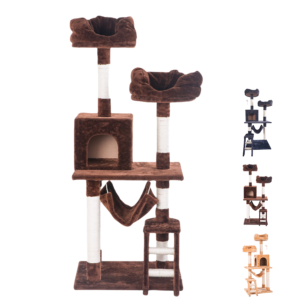 キャットタワー 全高141cm 据え置き 省スペース 爪とぎ 多頭飼う キャットハウス 【グレー】TX299556BAA - 画像 (2)